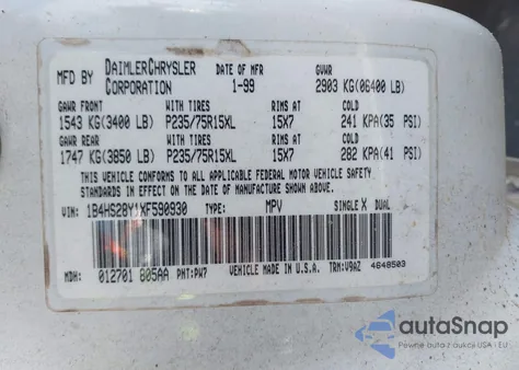 1999 Dodge Durango z USA, uszkodzony, nr VIN 1B4HS28Y1XF590930